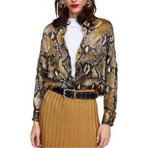 Zara Denim Multicolor Gold Black Oversized Snake Print Blouse Size XS/S
